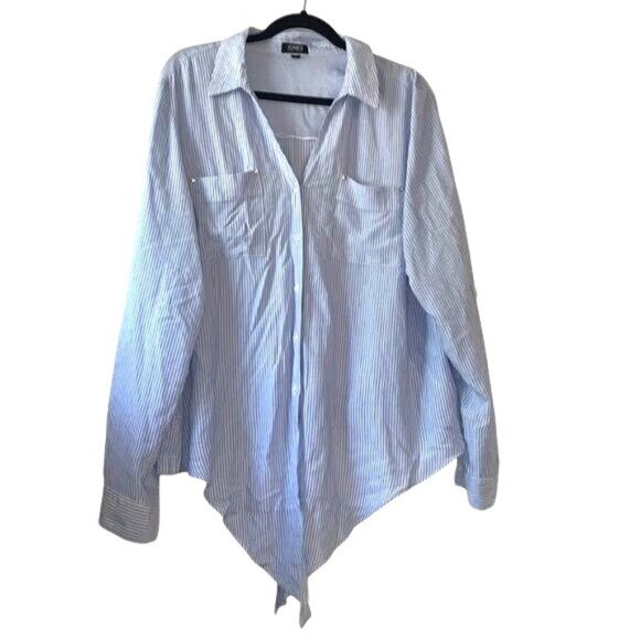 Jones New York Oversized Stripe Button-Down Shirt XXL Blue White 100% Viscose As - Picture 1 of 10